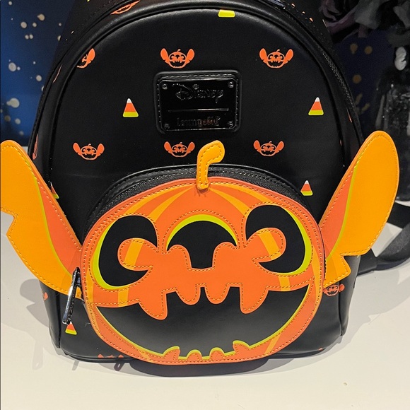 Loungefly Handbags - Loungefly Black and Orange Halloween Stitch Pumpkin Mini Backpack